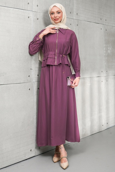 İmajButik Plum Zippered Jacket Skirt Set