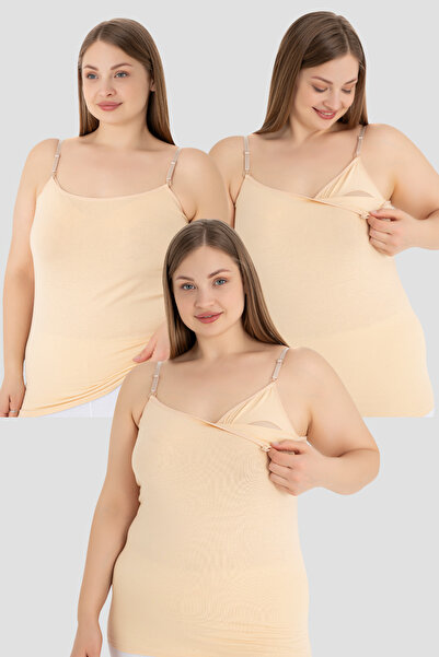X MODAL 3 Pieces Women's Skin Color Nursing Undershirt Cotton Lycra