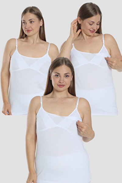 X MODAL 3 Pieces Women's White Nursing Undershirt Cotton Lycra