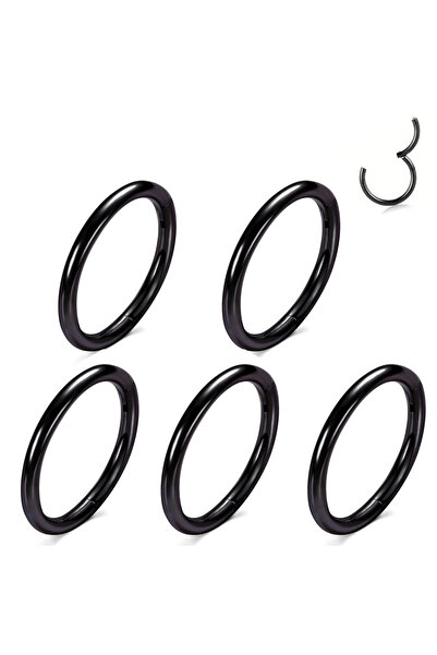 Choice 16G(1.2mm-Dia.8mm) 5PCS-Black Hinged Nose Ring Hoop Septum Hoop Ring T...