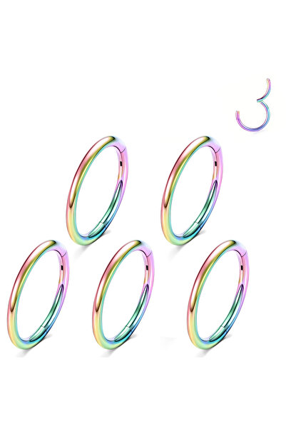 Choice 16G(1.2mm-Dia.8mm) 5PCS-Rainbow Hinged Nose Ring Hoop Septum Hoop Ring...