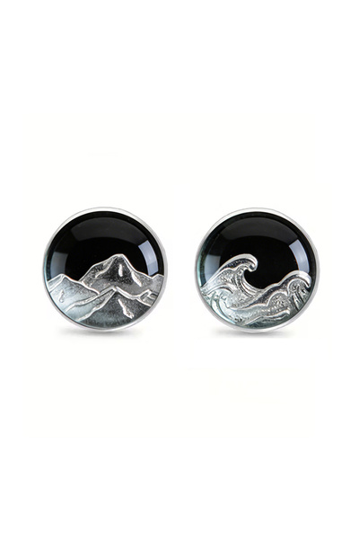 Choice 1 Minimalist Black Mountain & Wave Asymmetric Stud Earrings For Women ...