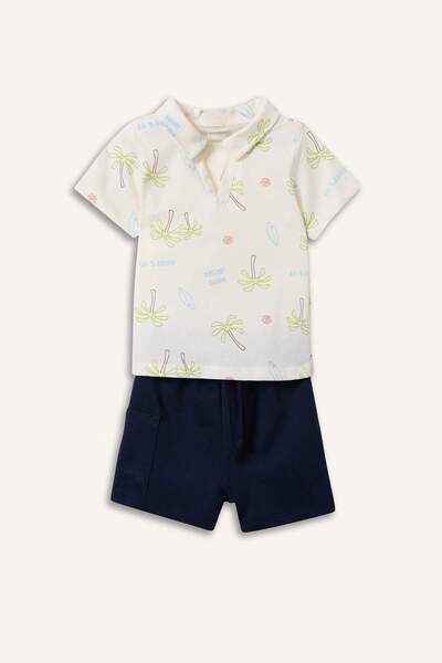DeFacto Palm Tree Patterned 2-Piece Set Ecru Baby Boy H4122A526Hs