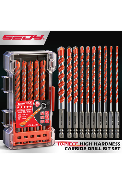 Choice SEDY 10PC 6" Carbide Masonry Drill Bit Set, Hex Shank Multi-Material D...