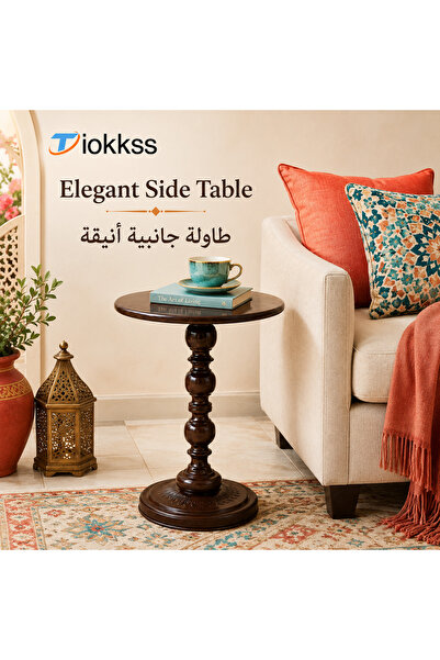 Tiokkss Vintage Shiny Metal Side Table – Industrial Iron Pedestal Accent Tabl...