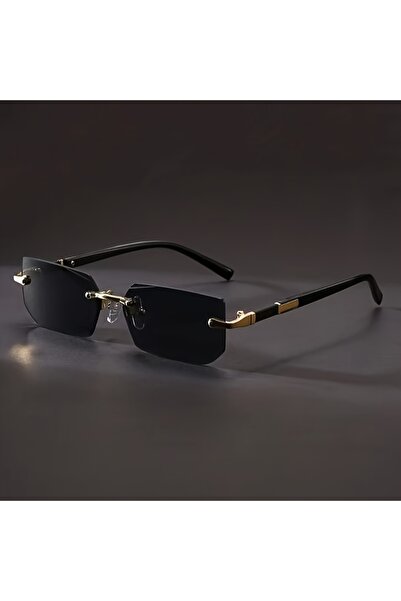 Choice black Black 1pc Rimless Sunglasses Rectangle Women Men Shades Small Sq...