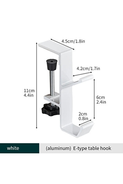 Choice White Multi-purpose Desk Edge Double Hooks Punch-free Desk Hanger Adju...