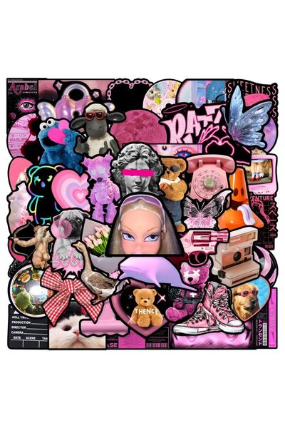 Choice 50pcs 50PCS Pink Black Style Cool Cartoon Graffiti Stickers Phone Guit...