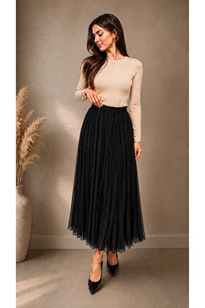 Nihomall20 Women's Pleated Chiffon Long Skirt Elastic Waist Comfortable Cut S...