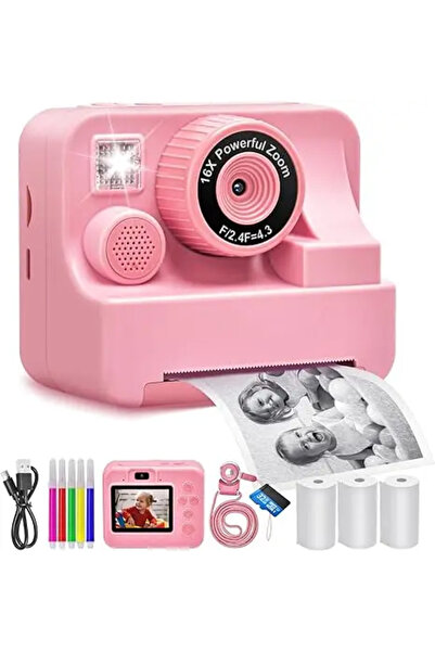 Choice3 pink with 32G Card Children's Instant Printing Camera and Video Photo...