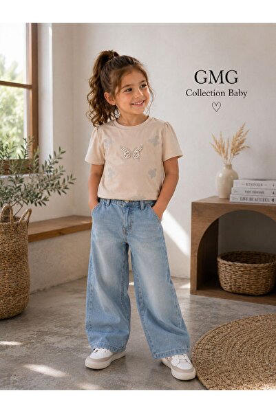 GMG Baby Girl's Crew Neck T-Shirt with Pearl Detail and Rhinestone Butterfly,...
