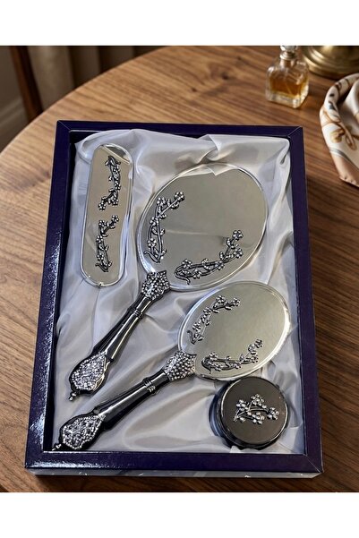 AMOR Mirror Comb Set Dowry Box Shiny Silver