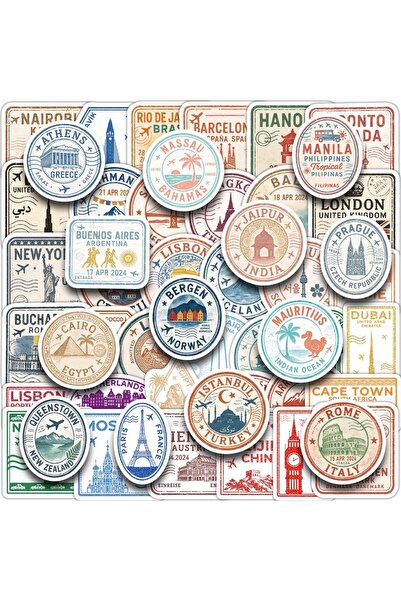 Choice 50pcs 50PCS Vintage Passport Stamp Graffiti Stickers Famous Buildings ...
