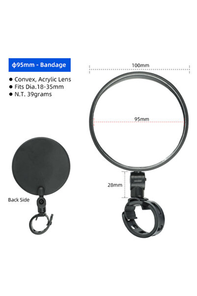 Choice 95mm C 16 1pc Large 95mm Convex Bike Mirror - Quick-Release Acrylic Re...