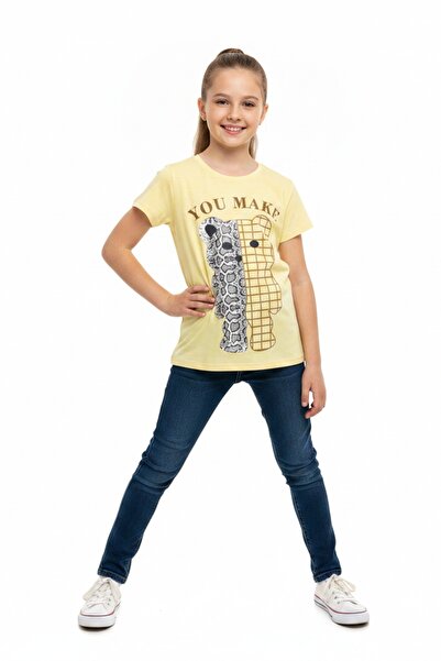 Toontoy Tricou cu mânecă scurtă și decolteu rotund pentru fete, imprimat 11273