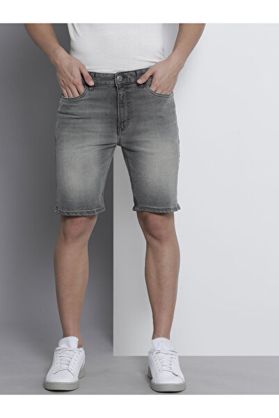 The Indian Garage Co By Styli Men Grey Slim Fit Solid Denim Shorts