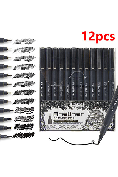 Choice Black-12pcs 12 Tip Pigment Liner Micron Ink Marker Pen for Manga Draw ...