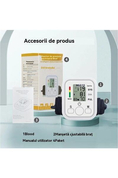 OEM Tensiometru de braț cu afișaj LCD, măsurare automată și detectare a pulsului neregulat, 99 de memorii, tensiune sistolică/diastolică, protecție la șocuri, AdCos