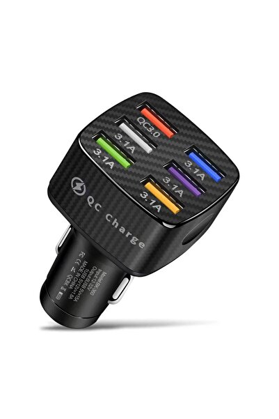 Choice1 شاحن سيارة أسود بـ 6 منافذ USB بقوة 12 فولت/24 فولت مع شحن سريع 3.0 و...