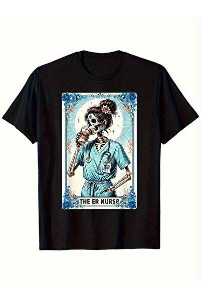 yiou trendy clothing Emergency Room Nurse Skull Coffee Pattern T-shirt