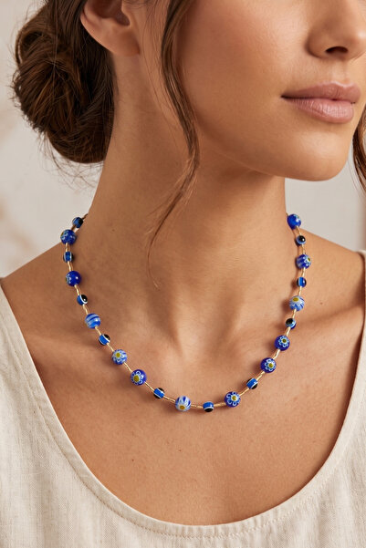 PETEK AKSESUAR Blue Evil Eye Murano Glass Elegant Necklace