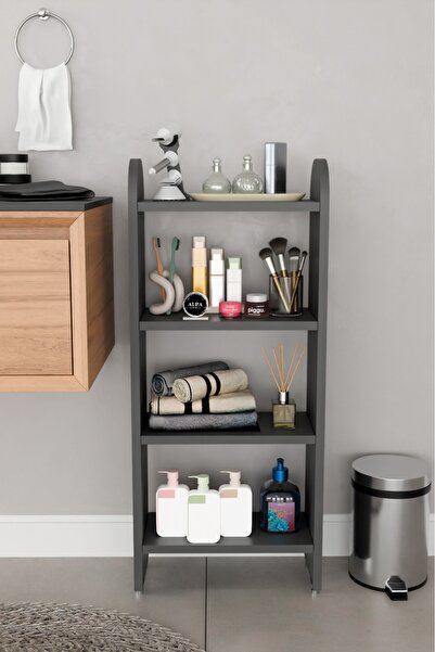 alpaevmobilya Modern 4 Raflı Oval Kesim Banyo Düzenleyici Raf Metal Ayaklı Ço...