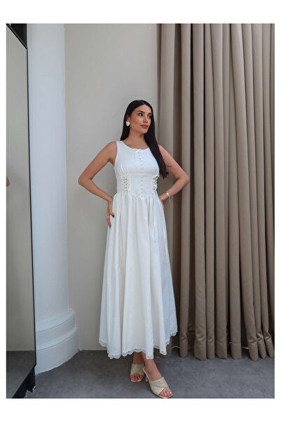 ESRAHELVACI Thick Strapped Waist Tie Midi Dress