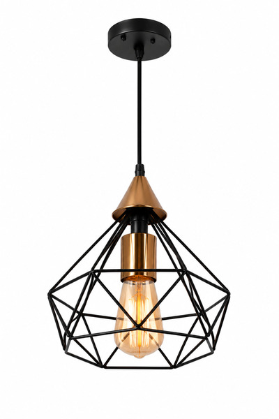 Verona Modern Tekli Sarkıt Avize Siyah Gold Geometrik Kafes Tasarım