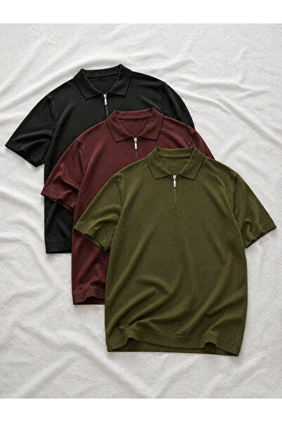 comstar 3 piese Tricotaje de bază pentru bărbați, tricou cu guler polo și fer...