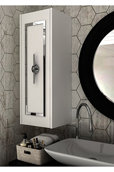 cantek dizayn D7055CT-32 DUVARA MONTE TEK KAPAKLI BANYO DOLABI BEYAZ-GÜMÜŞ