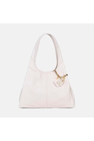 Desa Women's White Leather Shoulder Bag with Charm Accessories