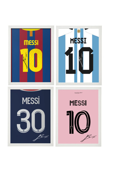 Boomah Accessories Set of 4, Lionel Messi Autographed Jerseys Collection Post...