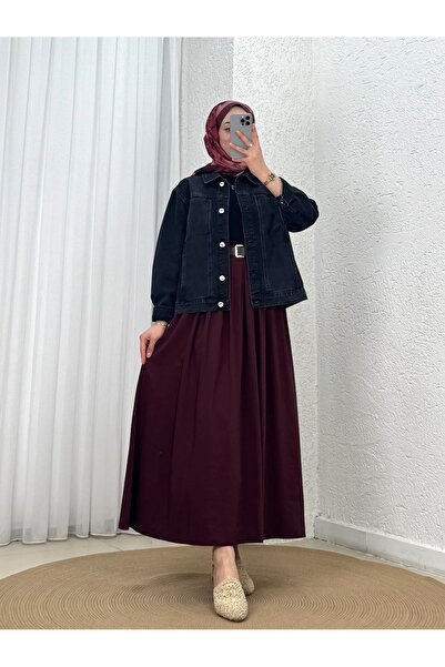 Holehola Simru Double Pocket Pleated Belted Skirt-Pa201 Claret Red