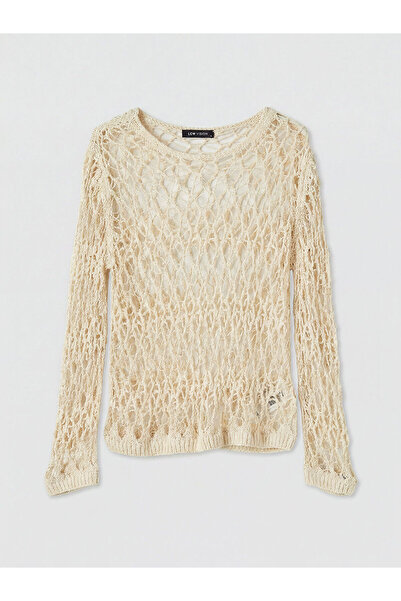LC Waikiki Nevavm Women's Knitwear Sweater with Oval Collar and Openwork Design