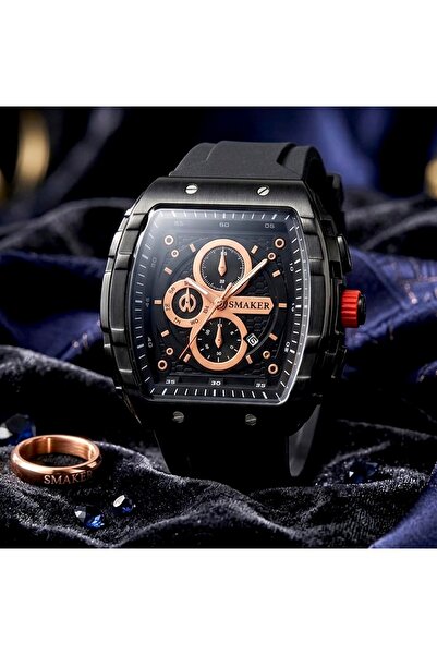 SMAKER Men’s Skeleton Chronograph Watch – Multifunction Dial, Leather Strap, ...