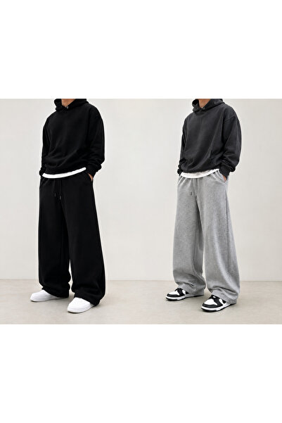 ADR MODA Pachet de 2 pantaloni de trening Basic pentru bărbați, negru și gri