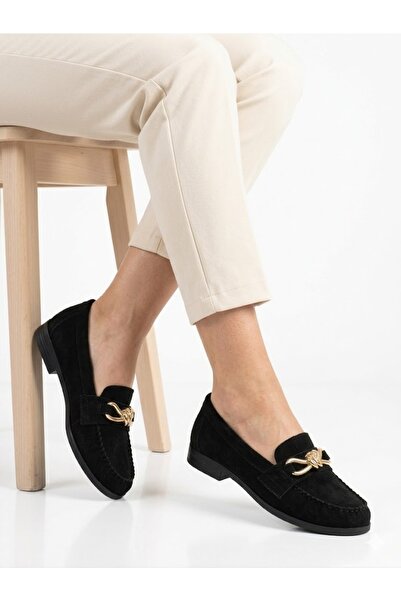 Lütfi Women's Black Suede Soft Sole Casual Loafer Shoes
