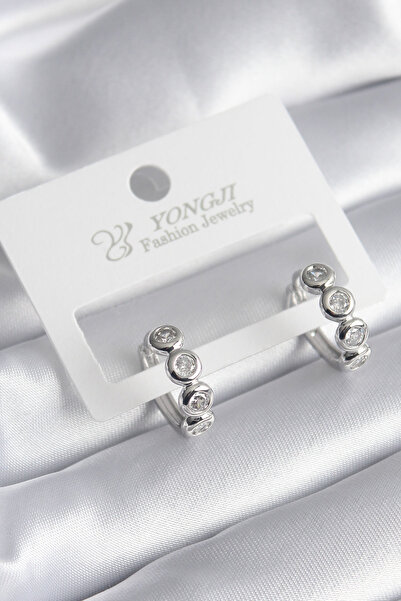 ETC Brass Silver Color Zircon Stone Women's Earrings 5886 - Miyng4358-3929