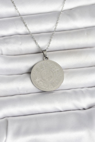 Generic Brand 316L Steel Silver Color Ayetel Kürsi Written Necklace 5886