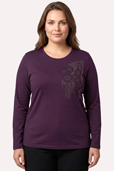 hadiora Women's Purple Stone Detailed Combed Cotton Blouse