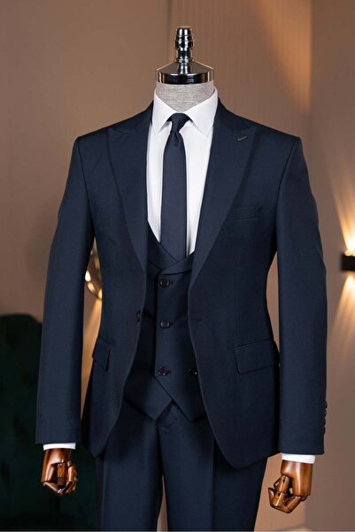 Terzi Ayhan Classics Slimfit K. Yelekli Takım Elbise Lacivert