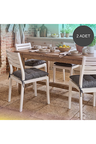 Bhomesconcept 2'Li Set 45x45 Cm Antrasit Gri Bağcıklı Sandalye Minderi - Pamu...