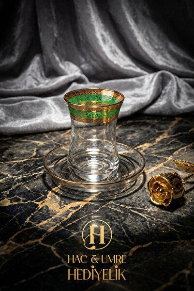 HUH Hac & Umre Hediyelik Gold Çay Bardak Seti | 6 Kişilik Çay Takımı | Şerit ...