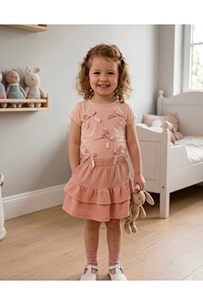 RÜYA KİDS Girl's Festive Bow-Detailed Skirted Summer Set