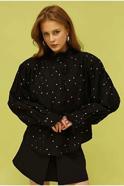 Butik Ayseba Women's Sequin Embroidered Padded Cotton Shirt