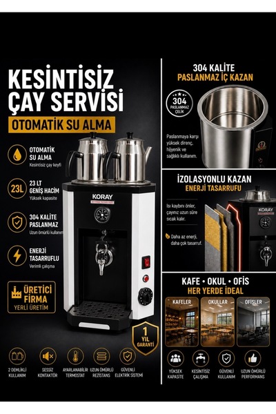 Koray Soğutma 23 Lt Sanayi Tipi Elektrikli Çay Kazanı Iki Demlikli (İŞ YERİ V...