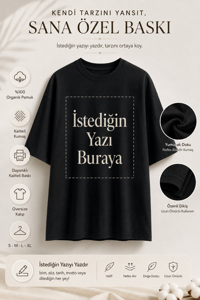 Auryne Jewelry Kişiye Özel İstenilen Yazılı Tişört Unisex Organik Pamuk Dayan...
