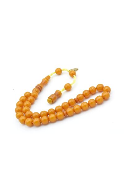 Murty99 Hakkı Usta Signed Globe Ankle Length Orange Crimped Amber Prayer Beads 006