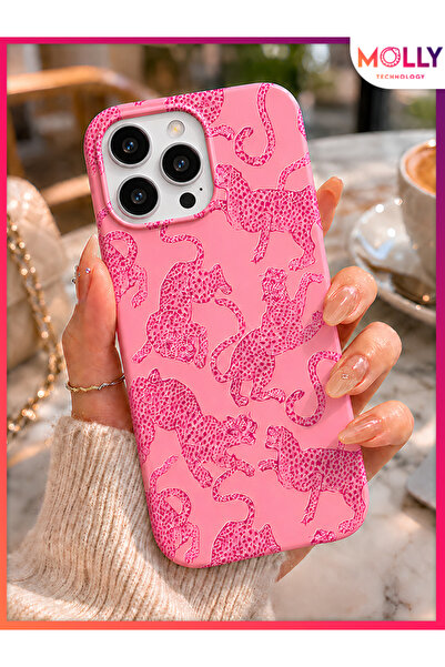 Molly iPhone 16 PRO MAX İçin Pink Predator Desenli İçi Kadife Silikon Kılıf