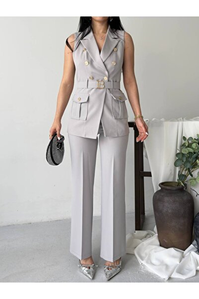 buqre's moda B Belt Detailed Gold Buttoned Vest Trousers Blazer Suit